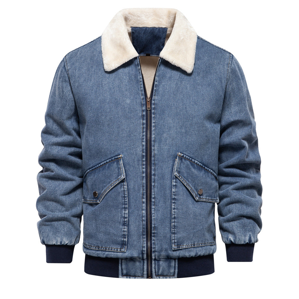 Herrer vinterjakke i denim-stil med hyggelig krave Stilla