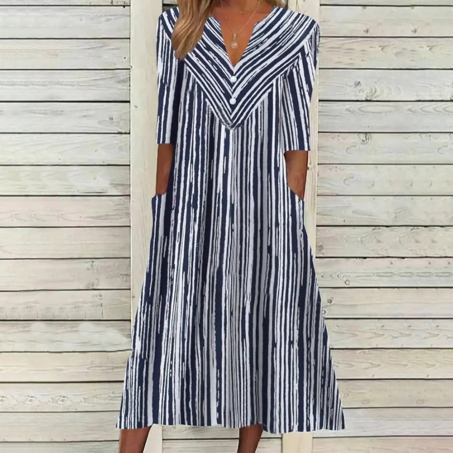 Stilla | Trendy Print Knap Trekvart Ærme Kjole