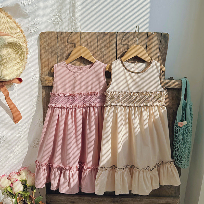 Pige Smocked A-linje Sundress med Rüschensaum Stilla