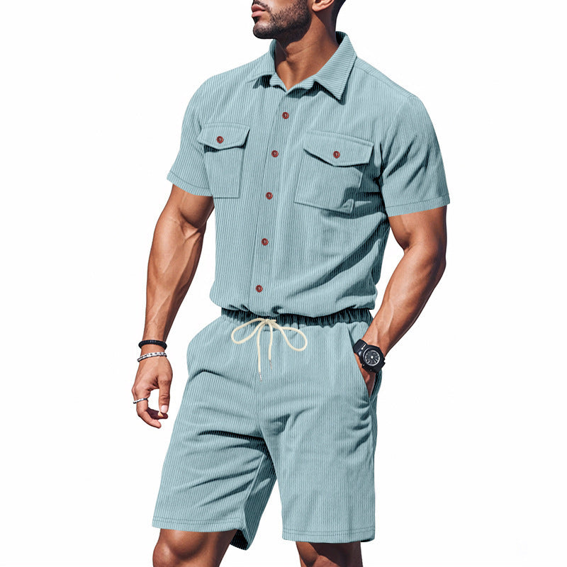 Herrer moderigtig kortærmet jumpsuit med praktiske lommer og elastisk bånd Stilla