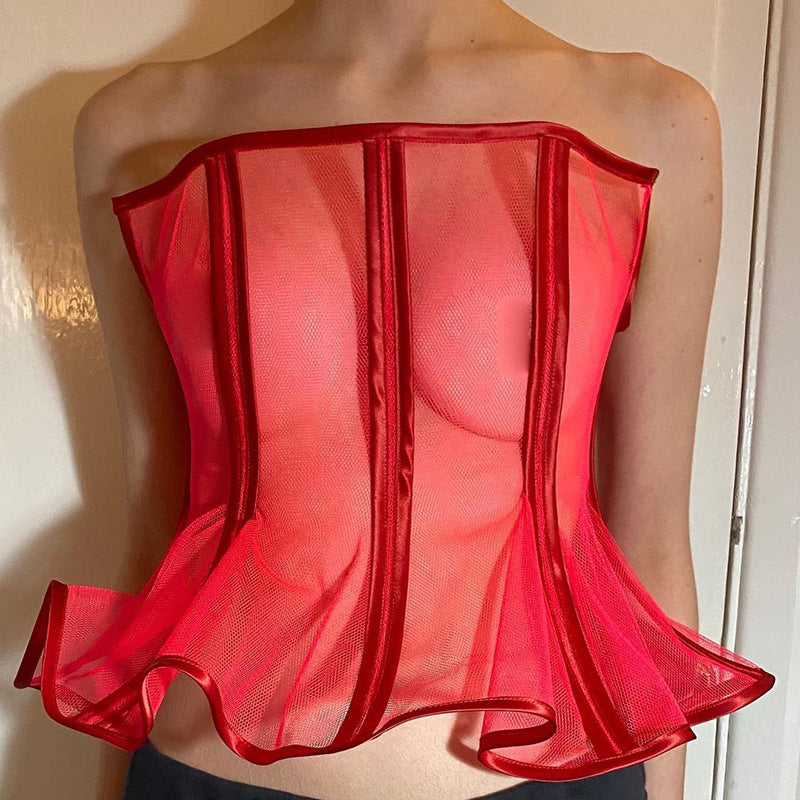 Femme Mesh Peplum Korset Top Stilla