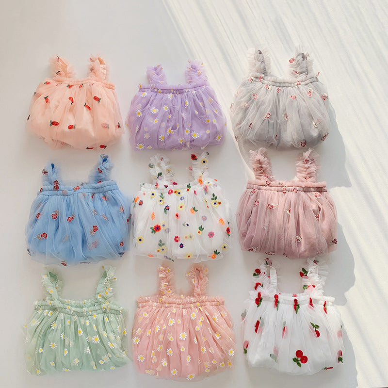 Pige Floral Broderet Tulle Sommerkjole Stilla