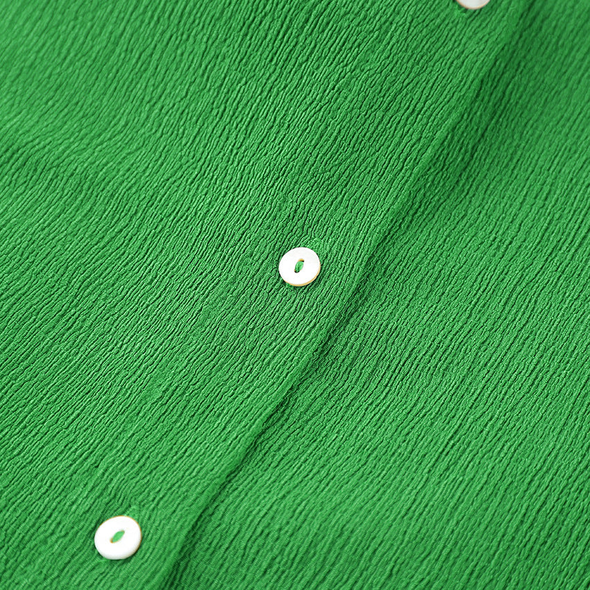 Dame afslappet oversized skjortebluse med struktureret materiale og korte ærmer Stilla