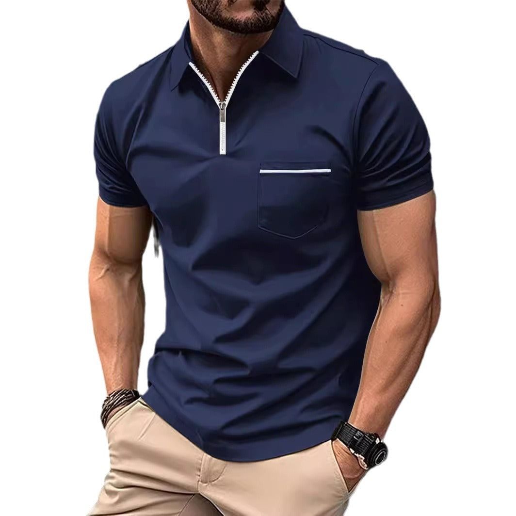 Herrer polo shirt med moderne kort lynlås og brystlomme Stilla