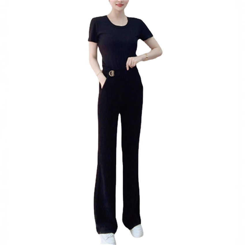 Dame Elegant Flared-bukser lavet af blødt materiale med høj talje og dekorativt bælte Stilla