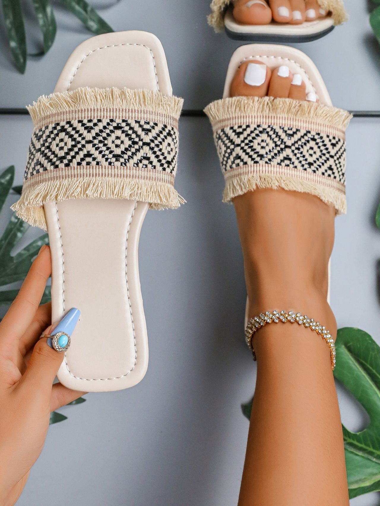 Dame dekorative frynser slide sandaler Stilla