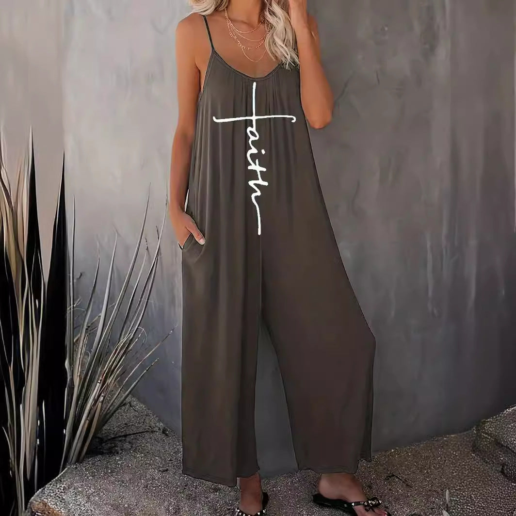 Stilla | Casual Sommer Print Lommer Løs Strop Jumpsuit
