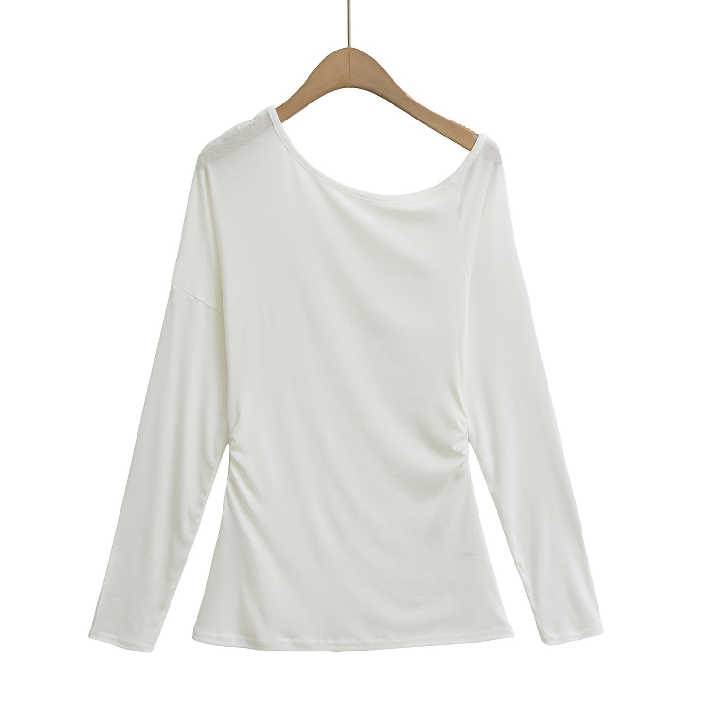 Dame afslappet langærmet top med asymmetrisk skæring og elegant drapering-detalje Stilla