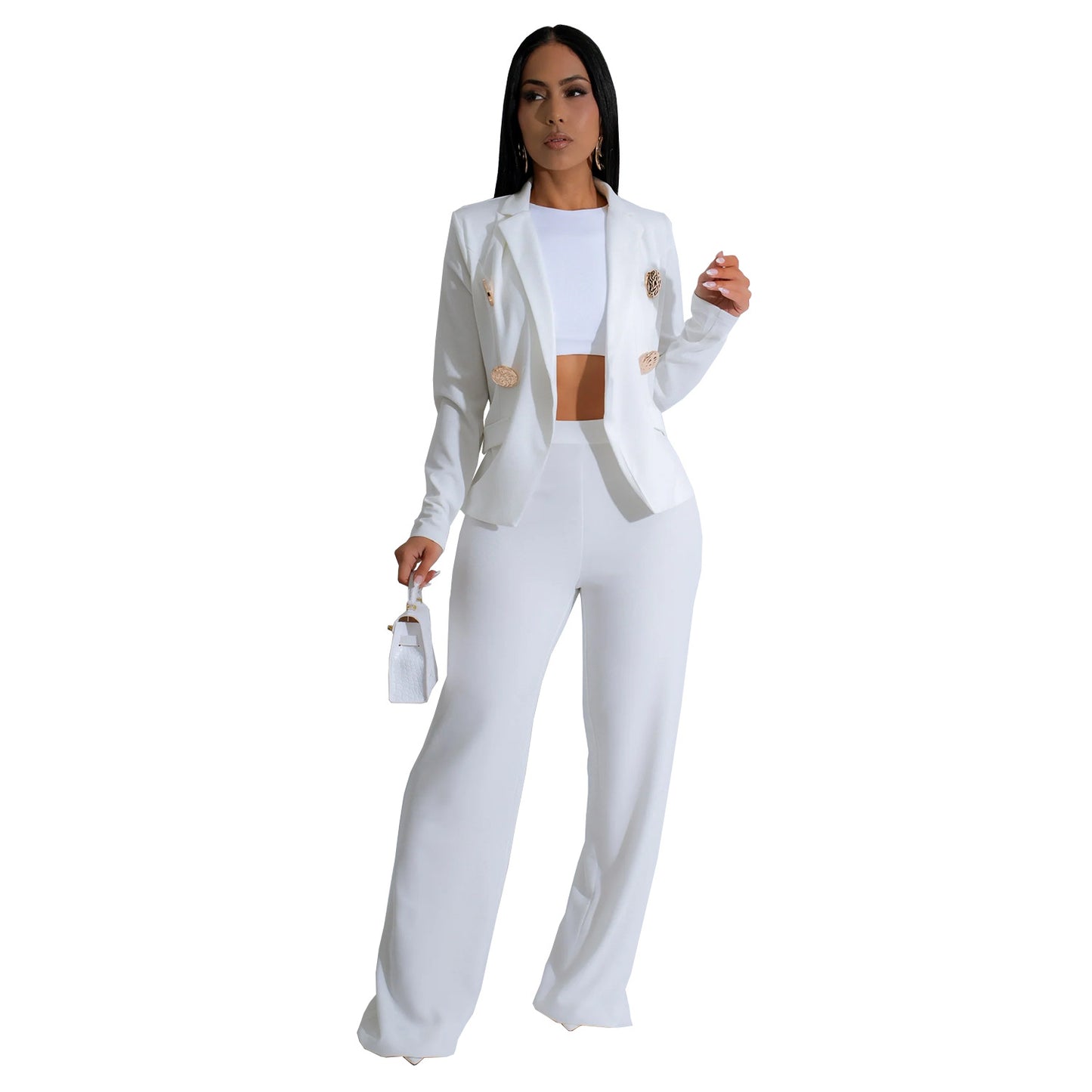 Dame elegant jumpsuit med skinnende knapdetaljer og dyb udsnit Stilla