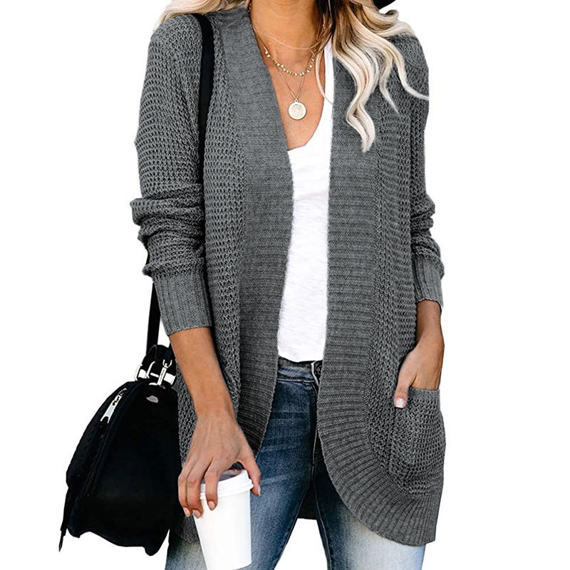 Dame casual strikcardigan med lommer og åben front Stilla
