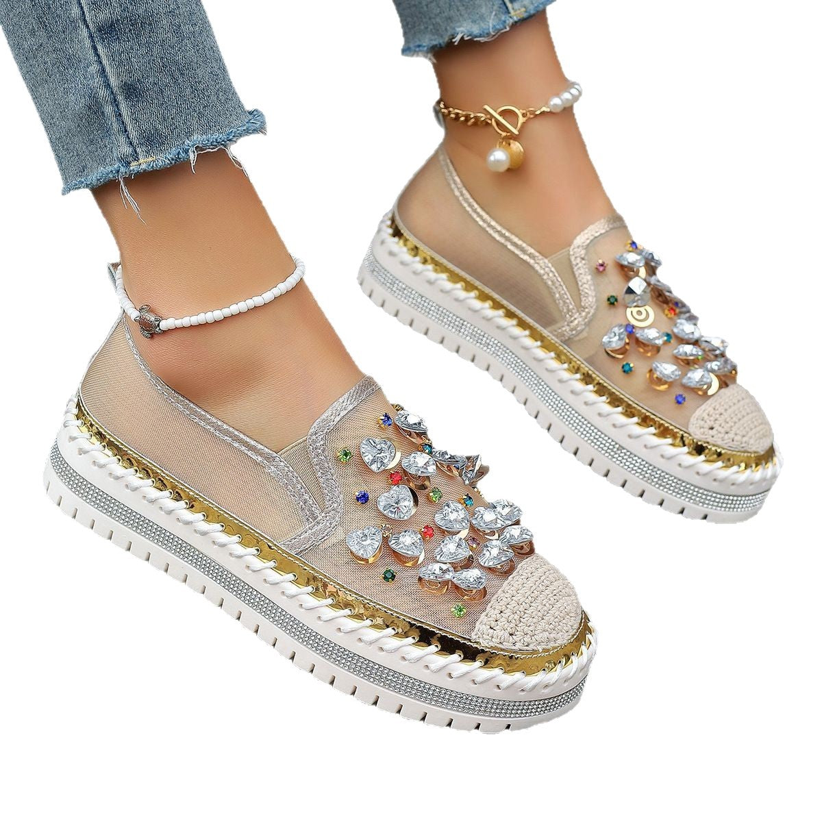 Dame Slip-On Sneakers med glitrende smykke design og behagelig sål Stilla