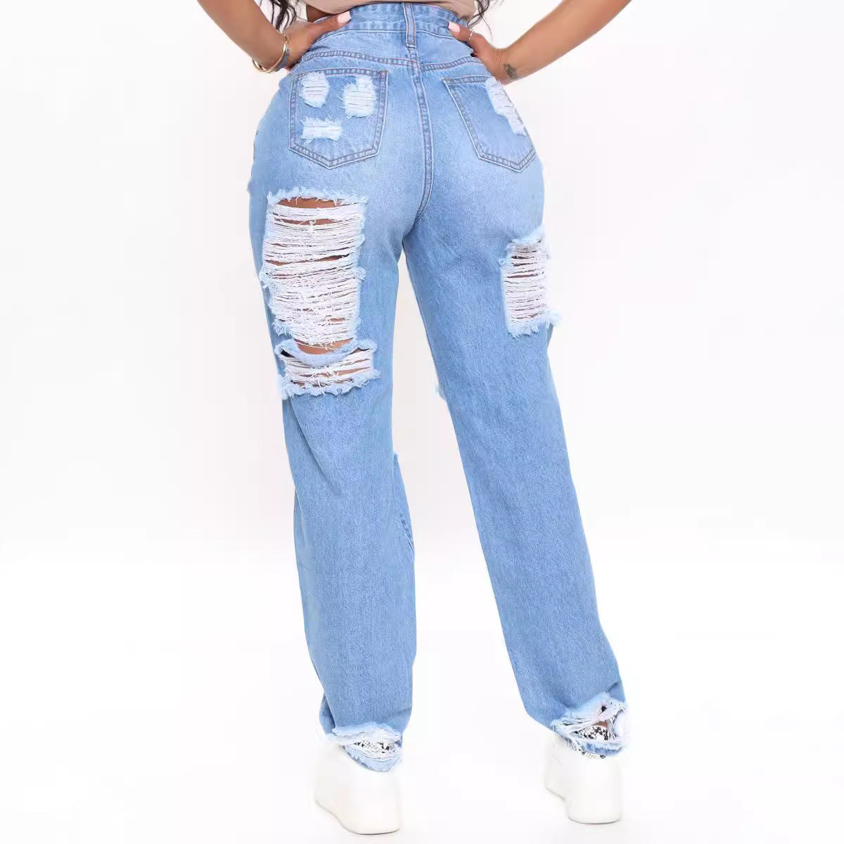 Dame Destroyed Wide Leg Jeans i Vintage-Stil Stilla