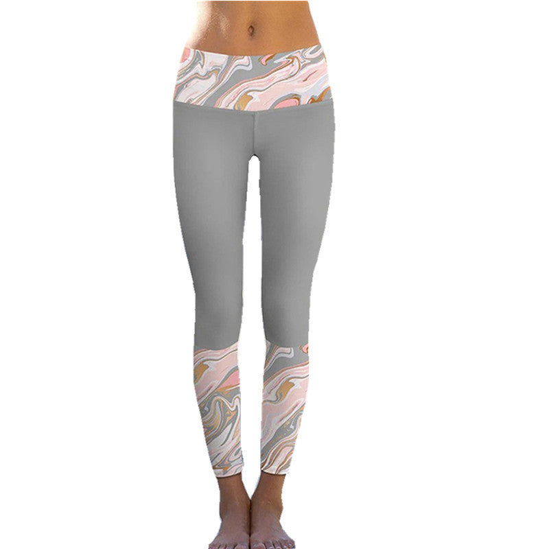 Dame Sporty Leggings med stilfuldt marmorprint og høj talje Stilla