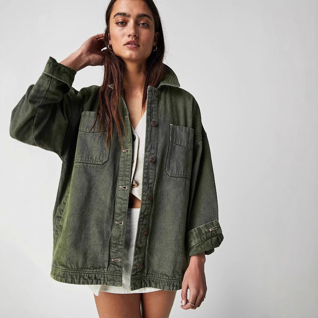 Dame trendy oversized jeansjakke med store lommer Stilla