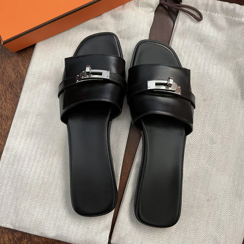Dame Elegant Læder Slide Sandaler Stilla