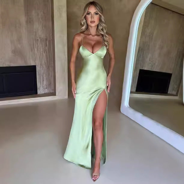 Dame Elegant Maxi-kjole med dyb slids og smalle spaghetti-stropper Stilla