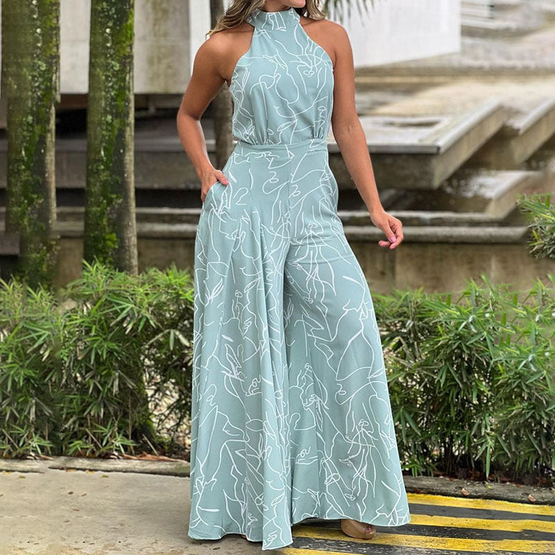Stilla | Trykt Rund Hals Sexy Jumpsuit