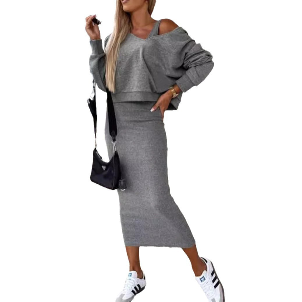 Dame afslappet fritidssæt i oversized stil med cut-off top Stilla