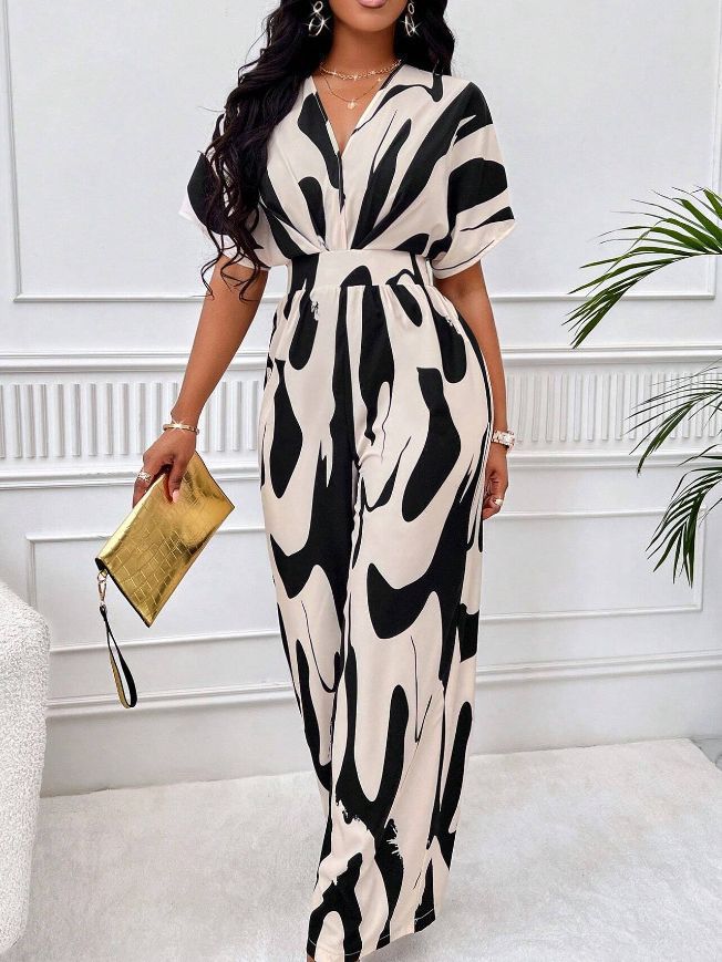 Dame Elegant Maxijumpsuit med dyb V-udskæring og bredt skåret ben Stilla