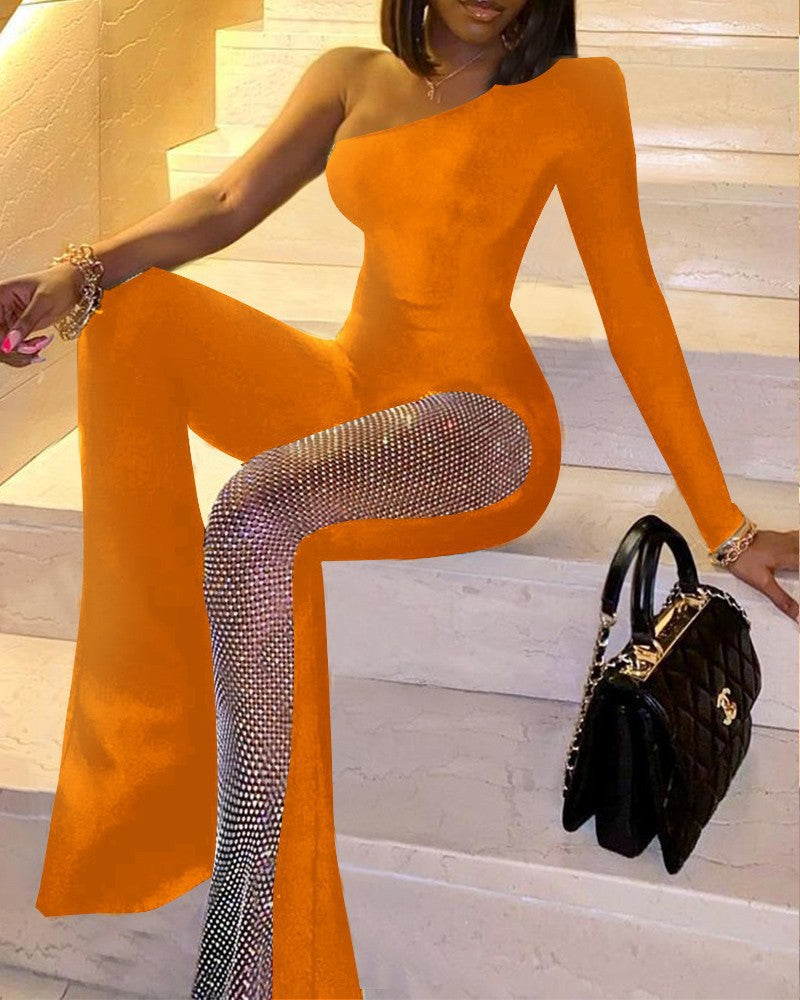 Dame asymmetrisk jumpsuit med glimmer-accenter Stilla
