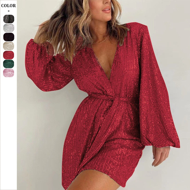 Dame Funklende Jumpsuit med V-hals og lange ærmer Stilla