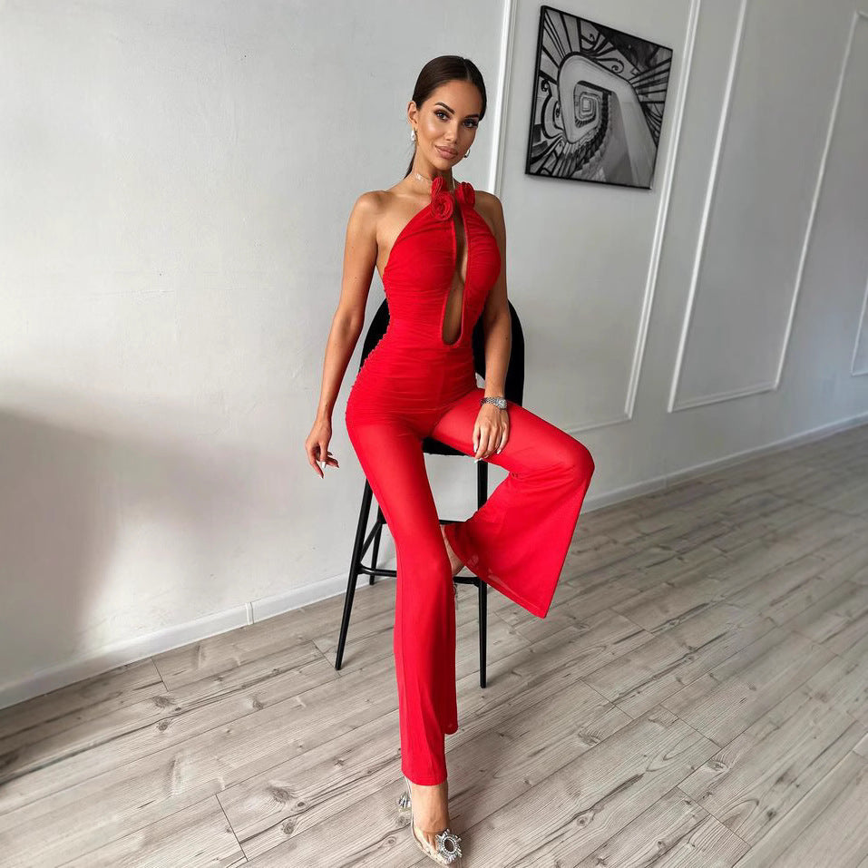 Dame Jumpsuit med rynkning og blomsterdetalje Stilla