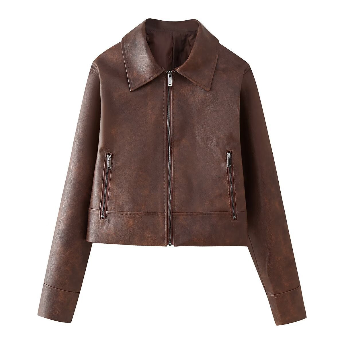 Dame Casual Cropped Kunstlæderjakke Stilla