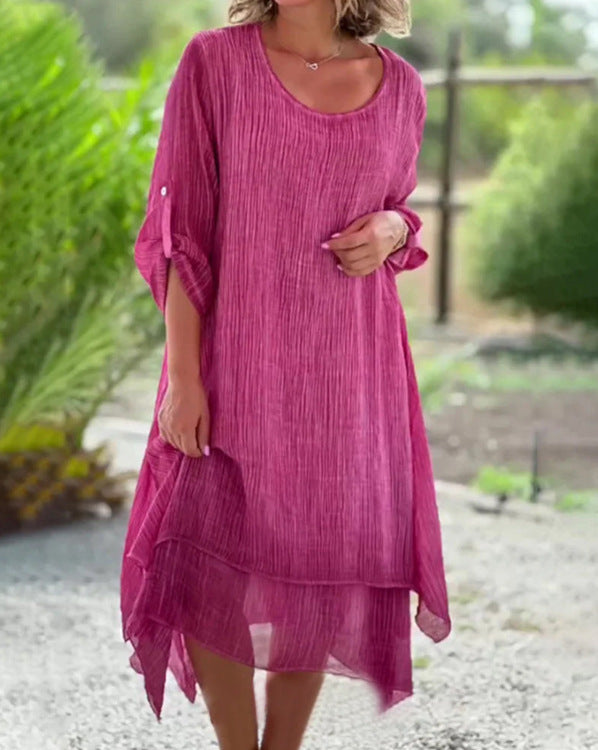 Dame afslappet sommerkjole med asymmetrisk kant og luftige ærmer Stilla