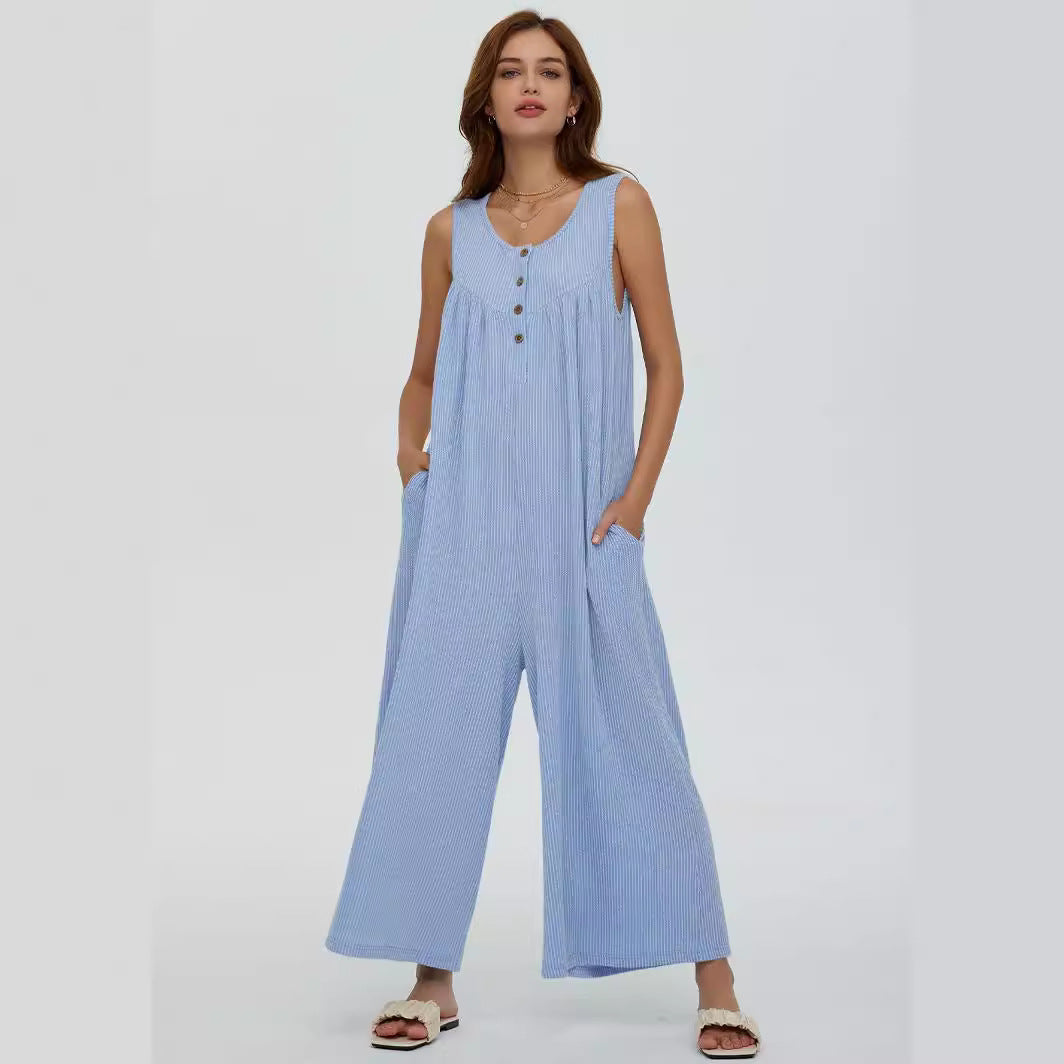 Dame casual jumpsuit med knapdetaljer og bredt skåret ben Stiila