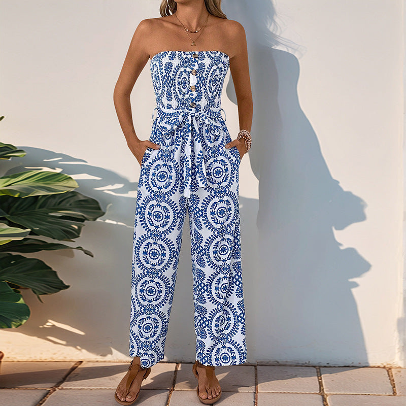 Dame jumpsuit med trendy bandeau design og praktiske lommer Stilla