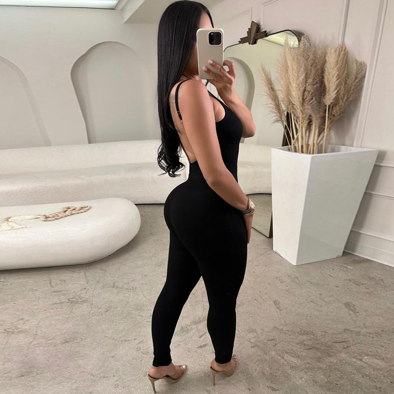 Dame Figurtilpasset Langærmet Jumpsuit i Ribstrik Stilla