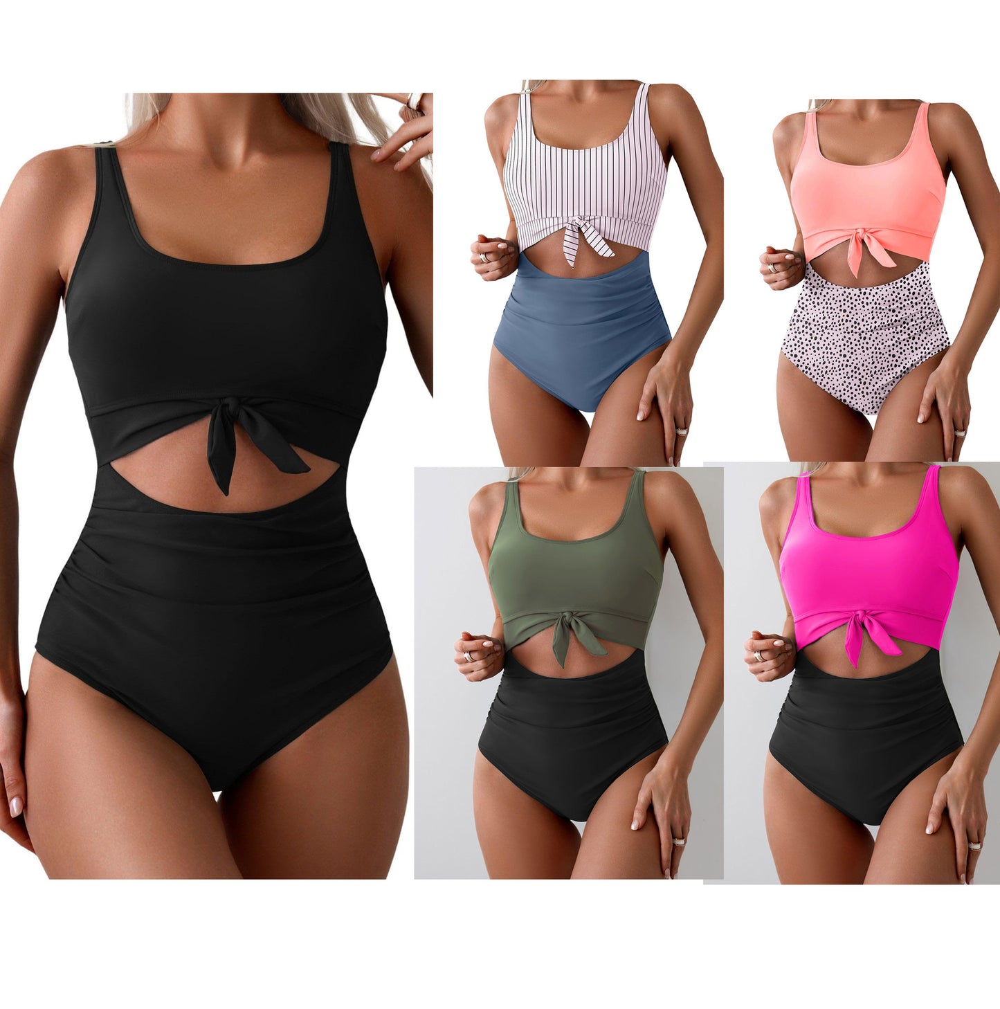 Dame Højskåret Bikini med fashionable knude-detail og stribemønster Stilla