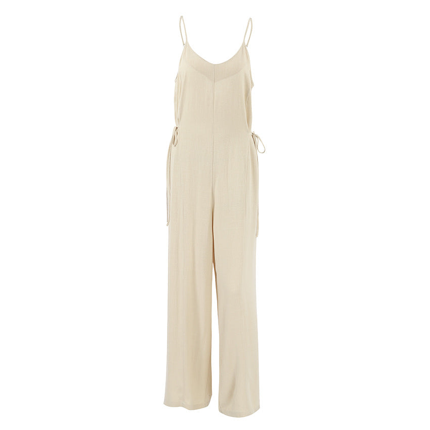 Dame Casual Jumpsuit med justerbare stropper og vidt skårne ben Stilla