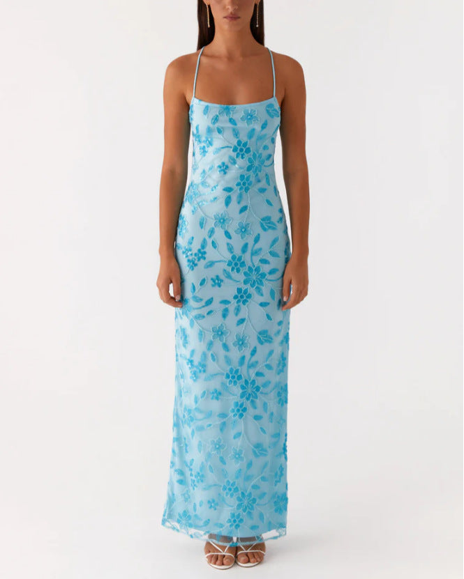 Dame Elegant blomsterkjole med fine spaghetti-stropper Stilla