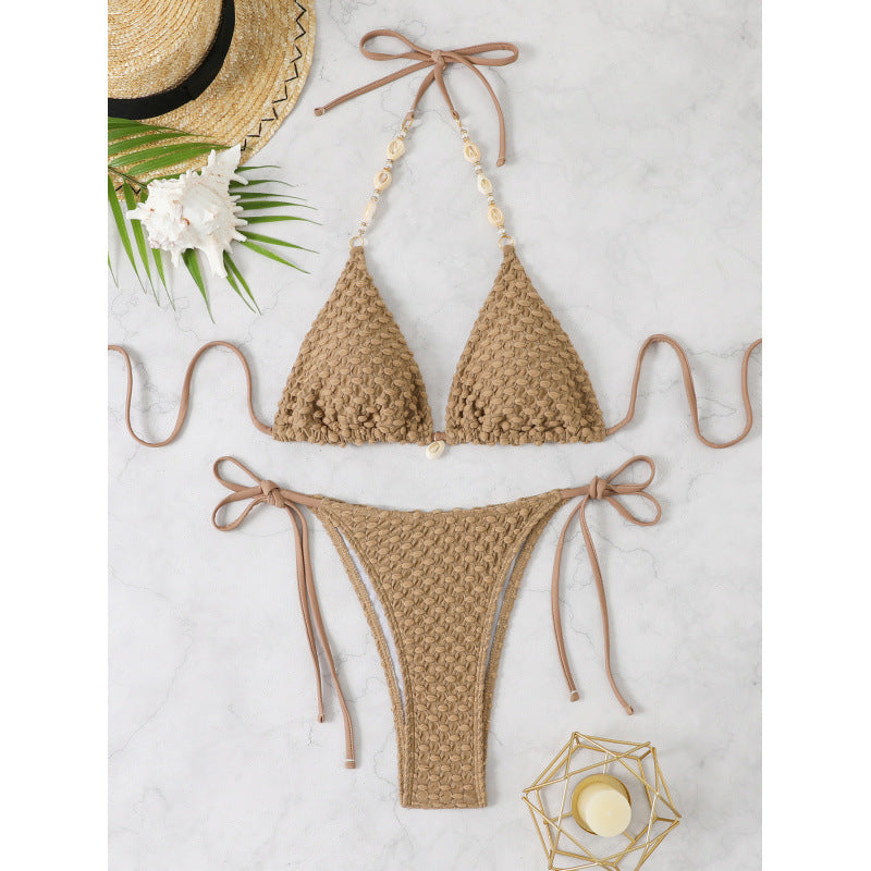 Dame Triangel-Bikini med fint hækle-design og justerbare stropper Stilla