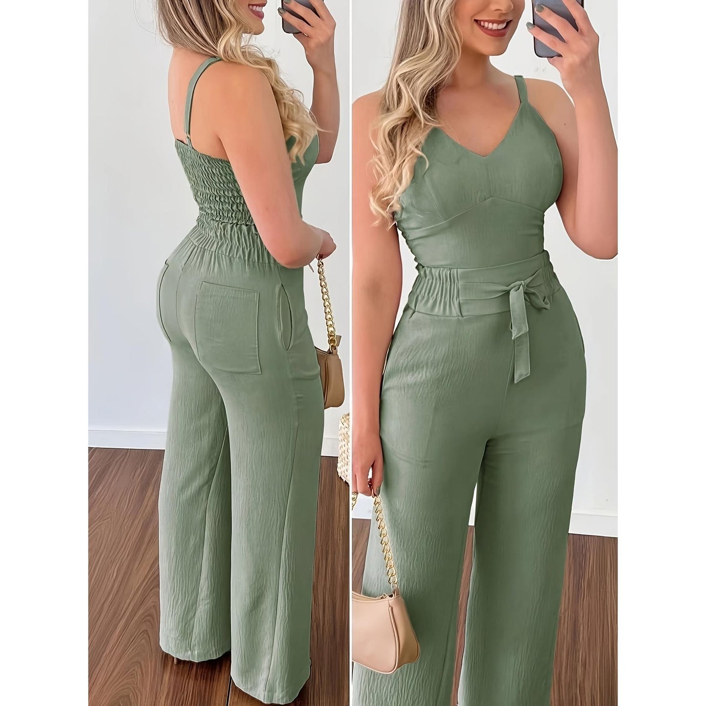Dame jumpsuit med justerbare stropper og elegant taljebånd Stilla