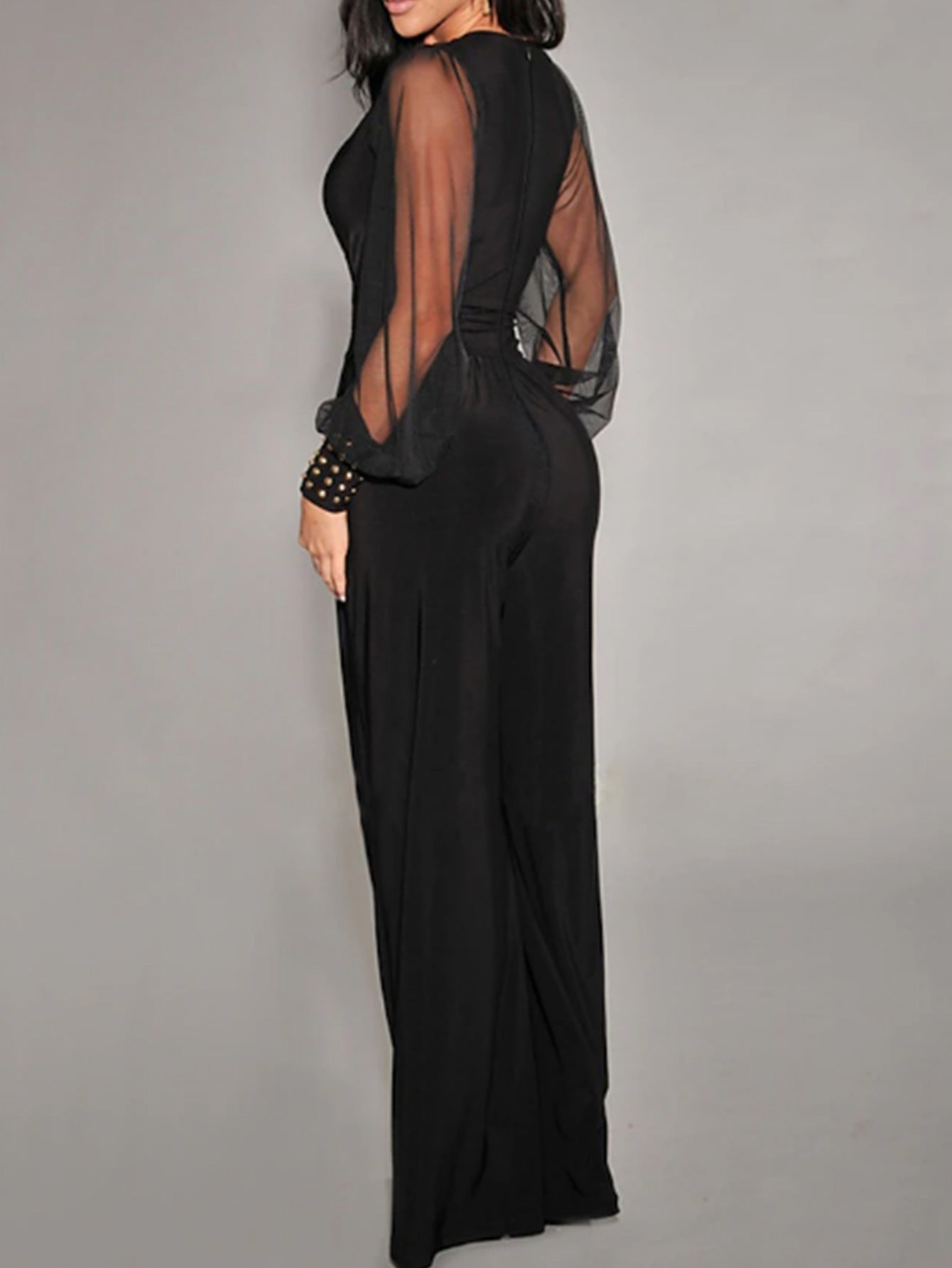 Dame Elegant Jumpsuit med gennemsigtige ærmer og figursyet skæring Stilla