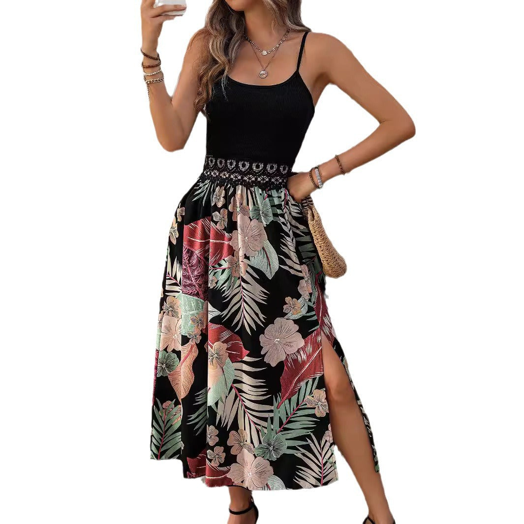 Dame Elegant Floral Midi Kjole Stilla