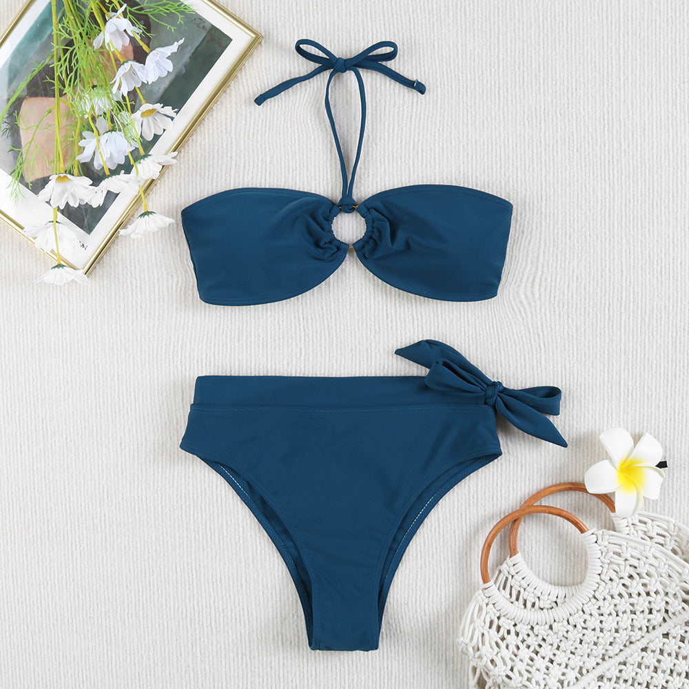 Dame Bandeau-bikini-sæt med stilfuld knude-detalje og høj taljebund Stilla