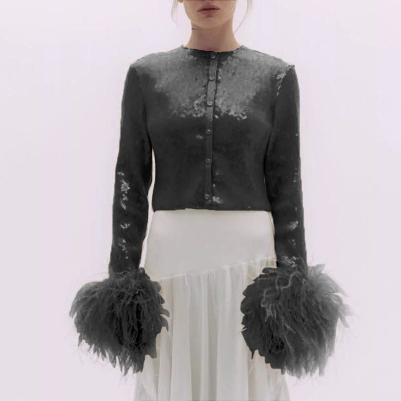 Dame elegant Bluse med fjer Stilla