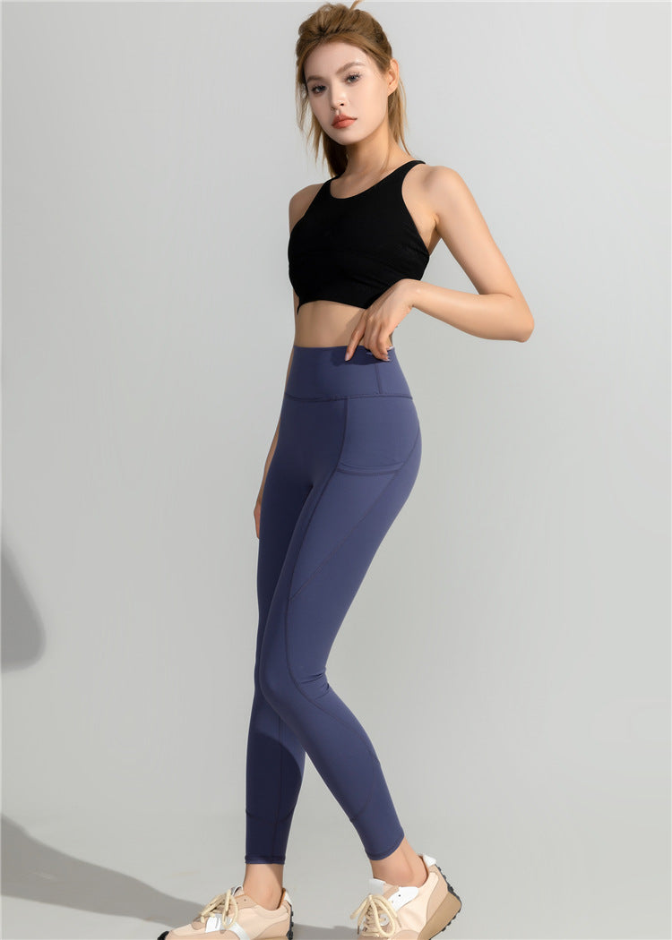 Dame High-Waist Yoga Leggings med sidelomme Stilla