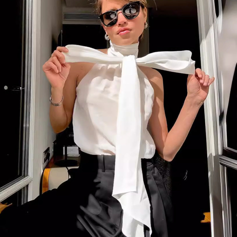Dame blouse med smart sløjfe krave og elegant snit Stilla
