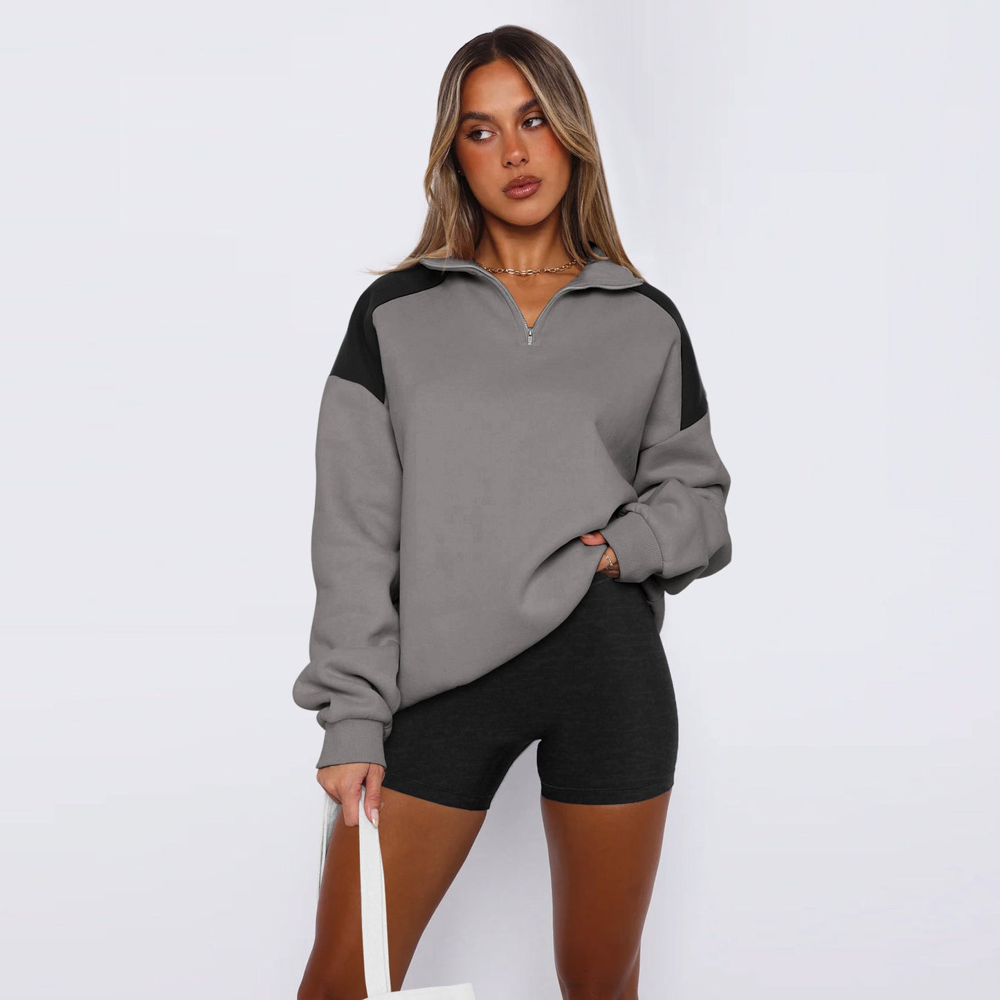 Dame Sweatshirt med moderne kvart lynlås og høj krave Stilla