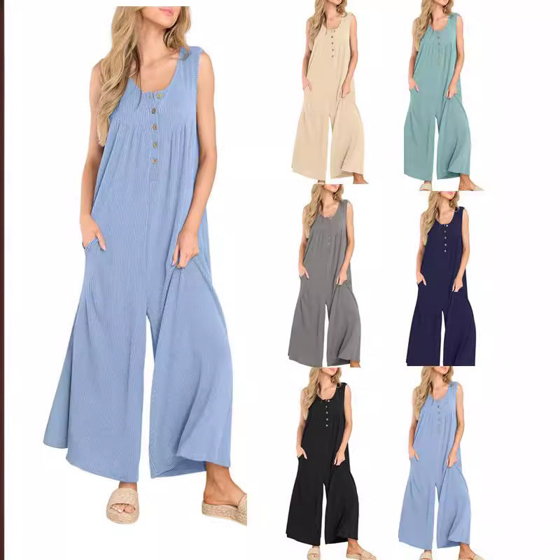 Dame casual jumpsuit med knapdetaljer og bredt skåret ben Stiila