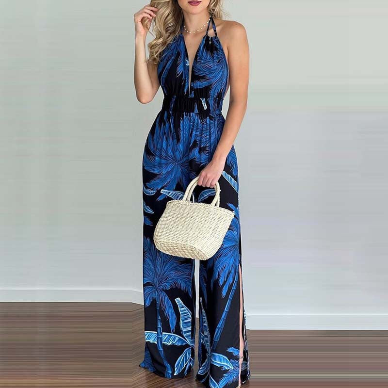Kvinder Halterneck Jumpsuit med vide ben og sidesplitter Stilla