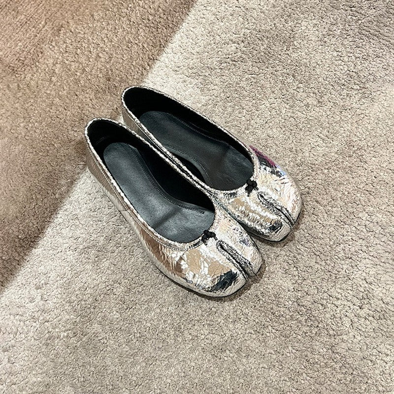 Dame Klassiske Læder Ballerina Flade Sko med unikt Dråbe Design Stilla