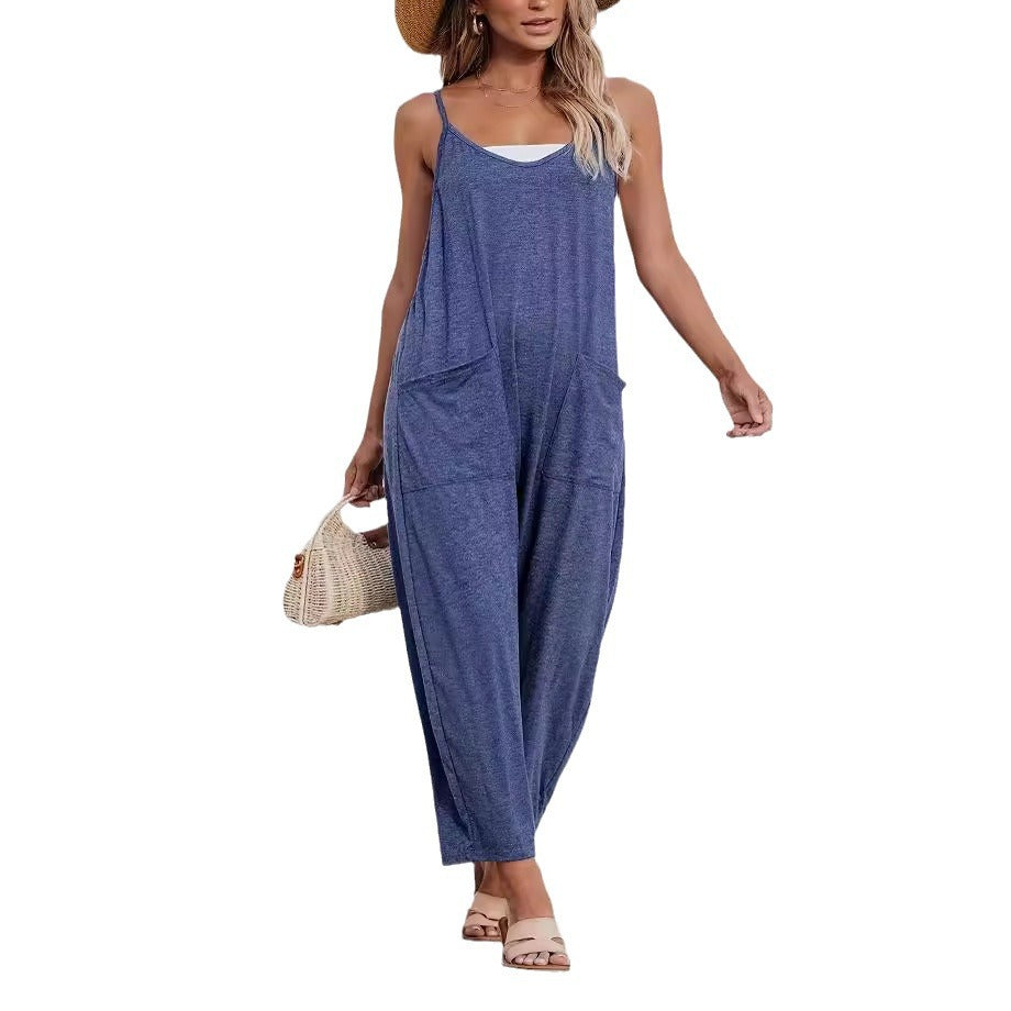 Dame Løs Jumpsuit med dyb V-udskæring og praktiske lommer Stilla