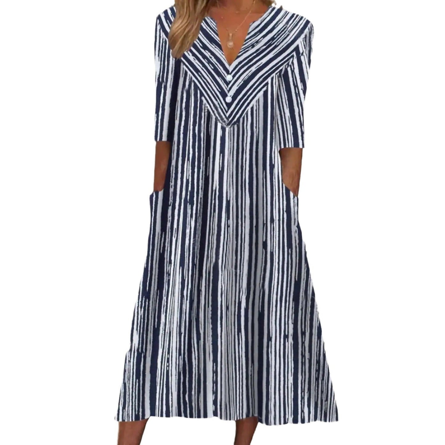 Stilla | Trendy Print Knap Trekvart Ærme Kjole