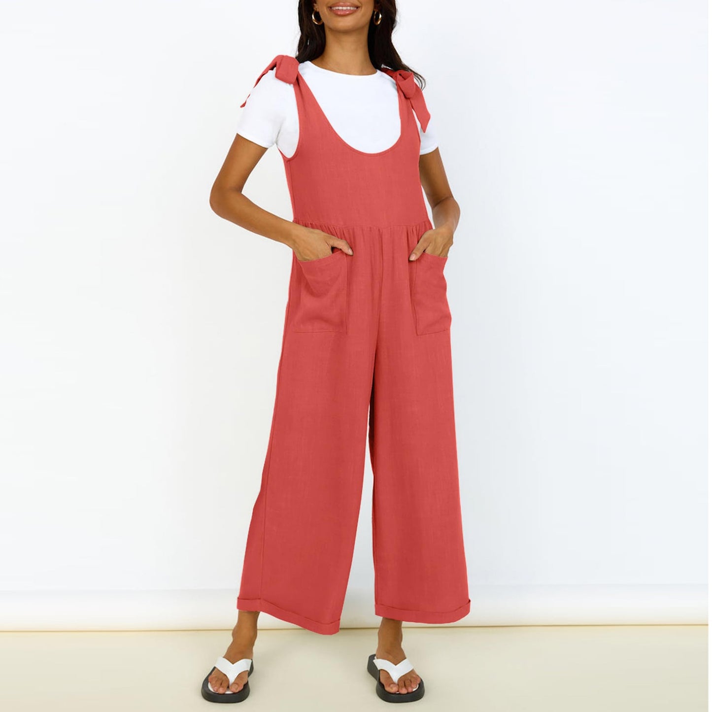 Dame Casual Jumpsuit med justerbare stropper og bred ben Stilla