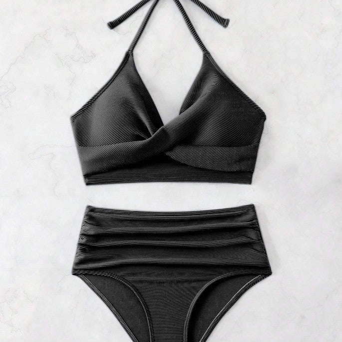 Dame Højtaljede Rynkebluser-Bikini-Sæt Stilla